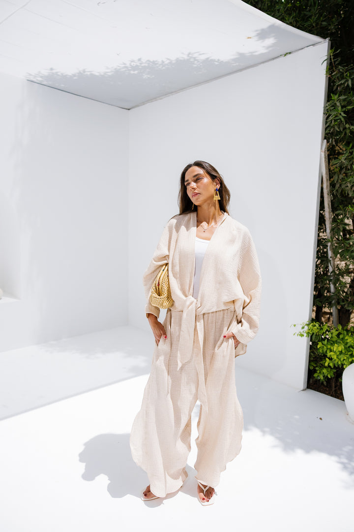 Muslin Ruffle Pants - Beige