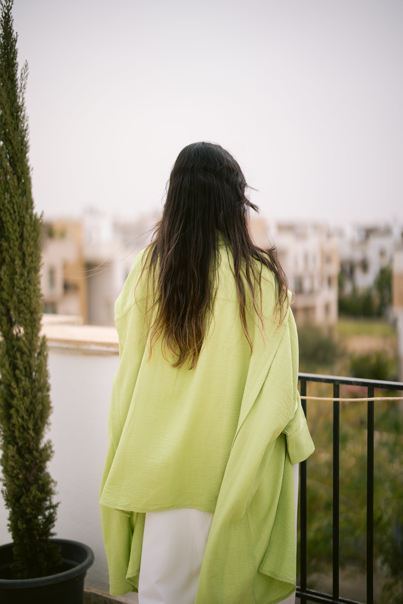 Layered Textured Shirt - Lime