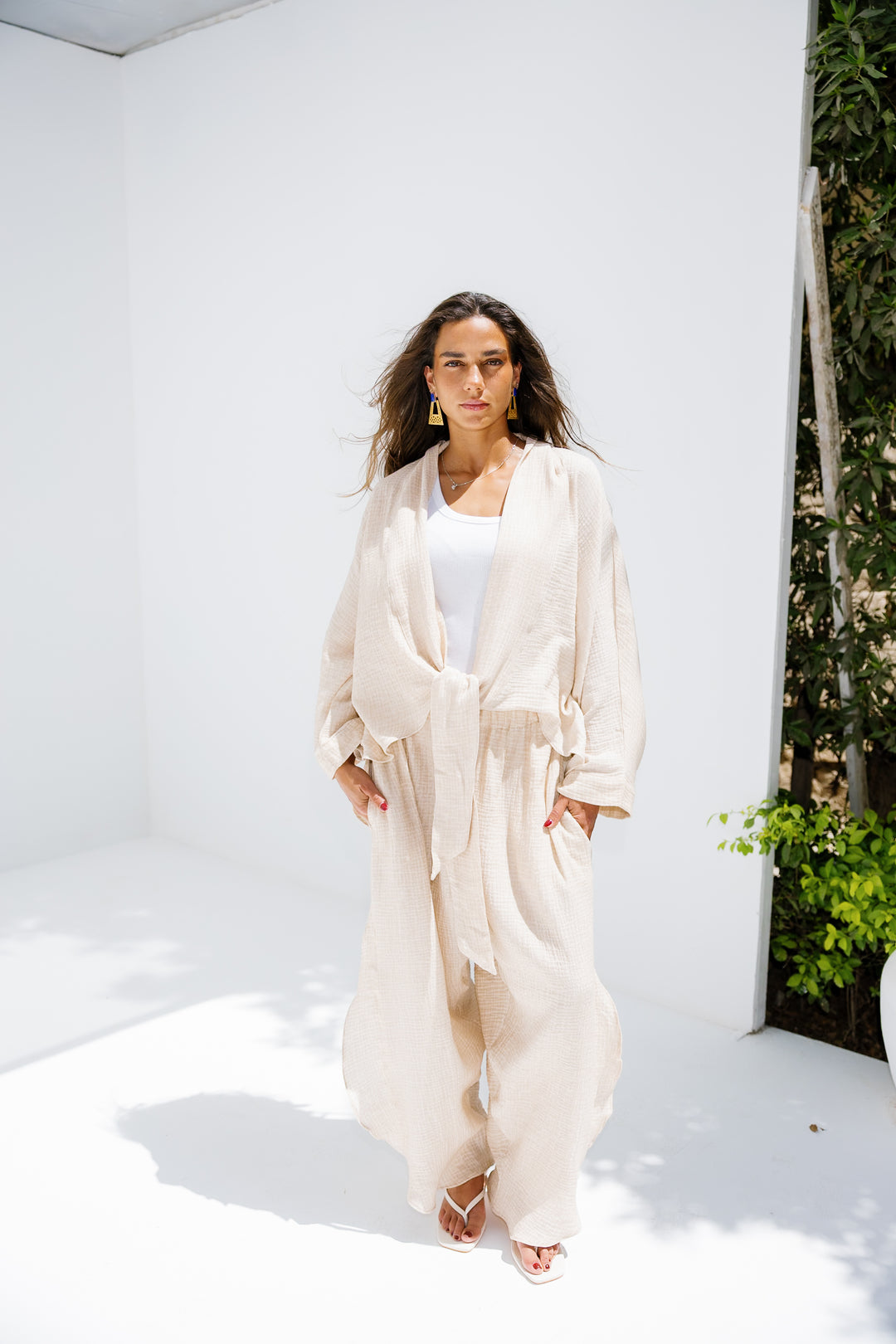 Muslin Ruffle Pants - Beige