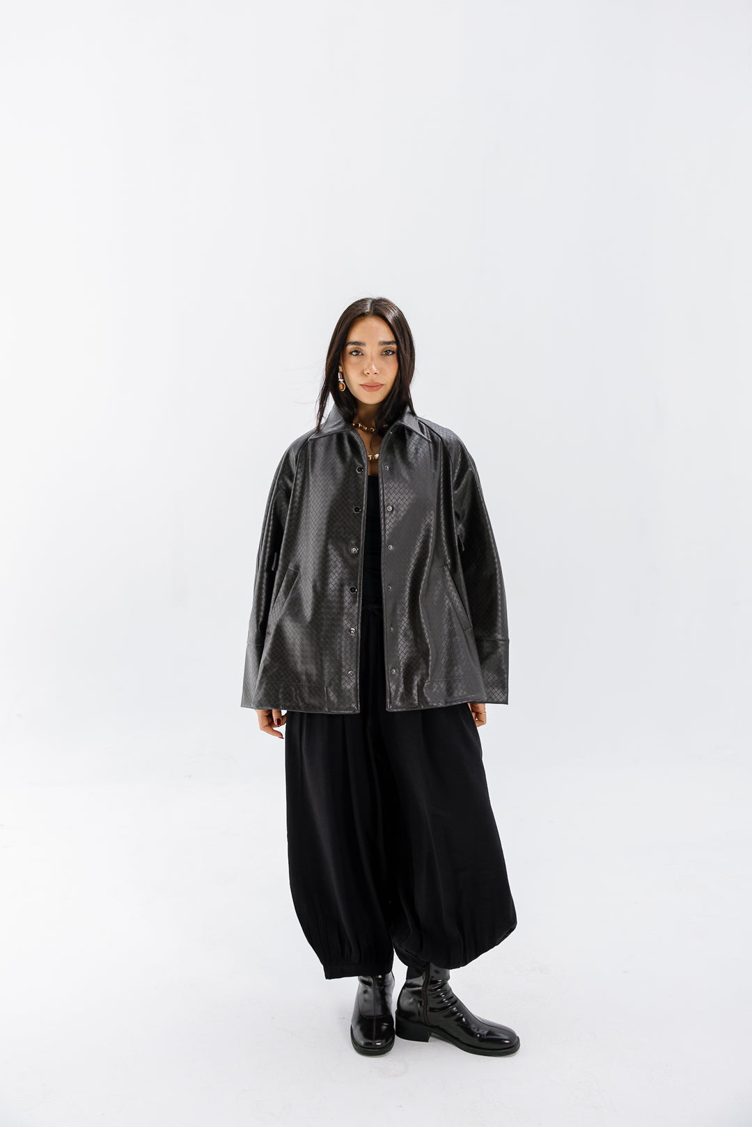 Interlaced Leather Jacket - Brown