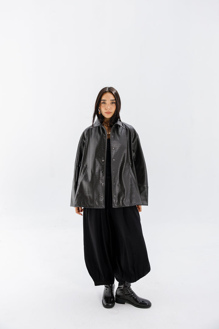 Interlaced Leather Jacket - Brown