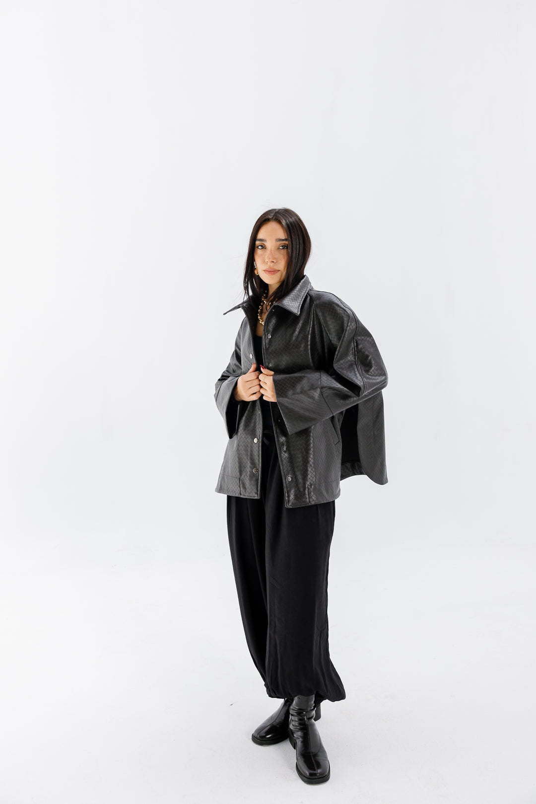 Interlaced Leather Jacket - Brown