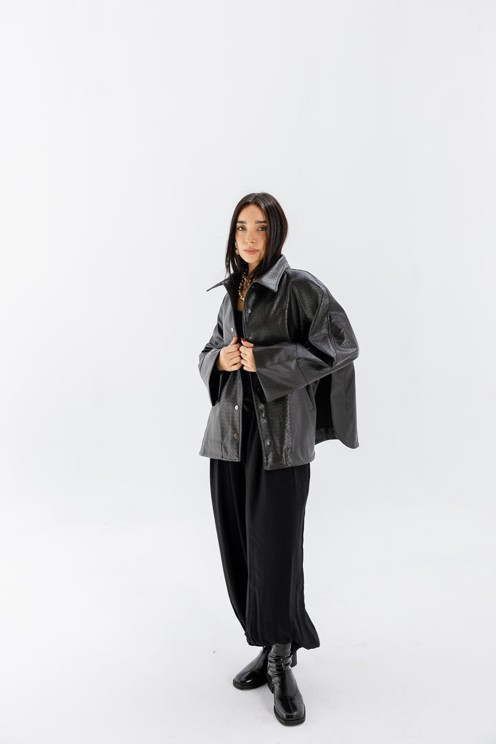 Interlaced Leather Jacket - Brown