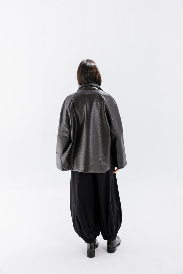 Interlaced Leather Jacket - Brown