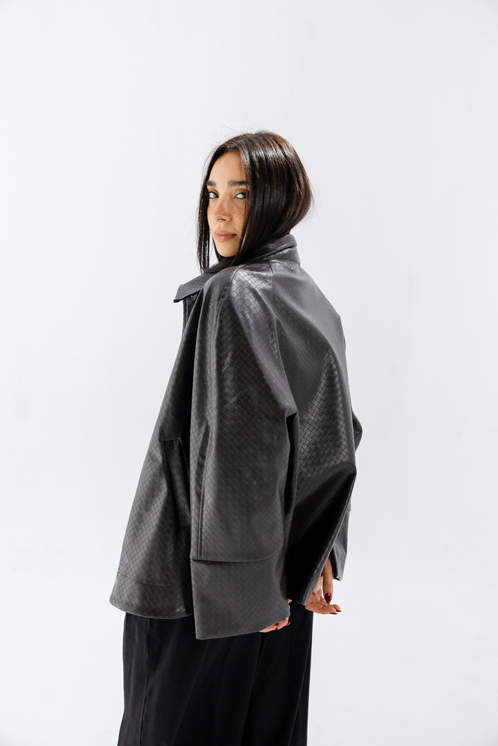 Interlaced Leather Jacket - Brown
