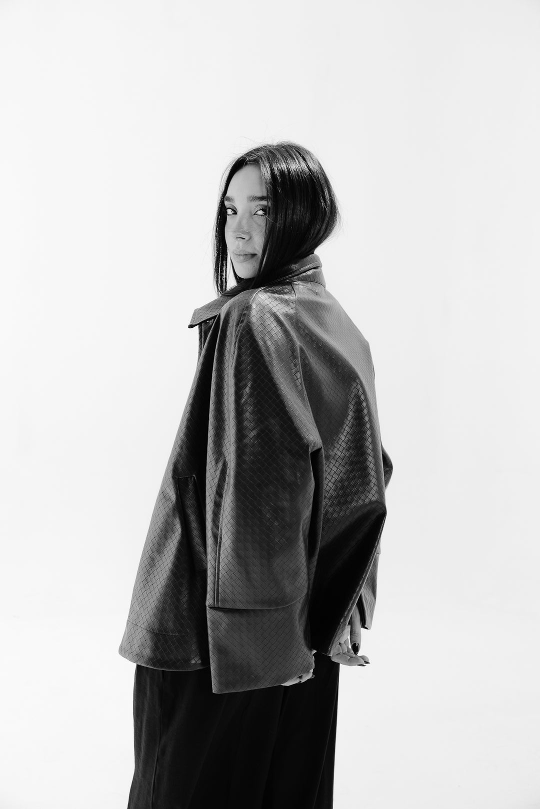 Interlaced Leather Jacket - Brown