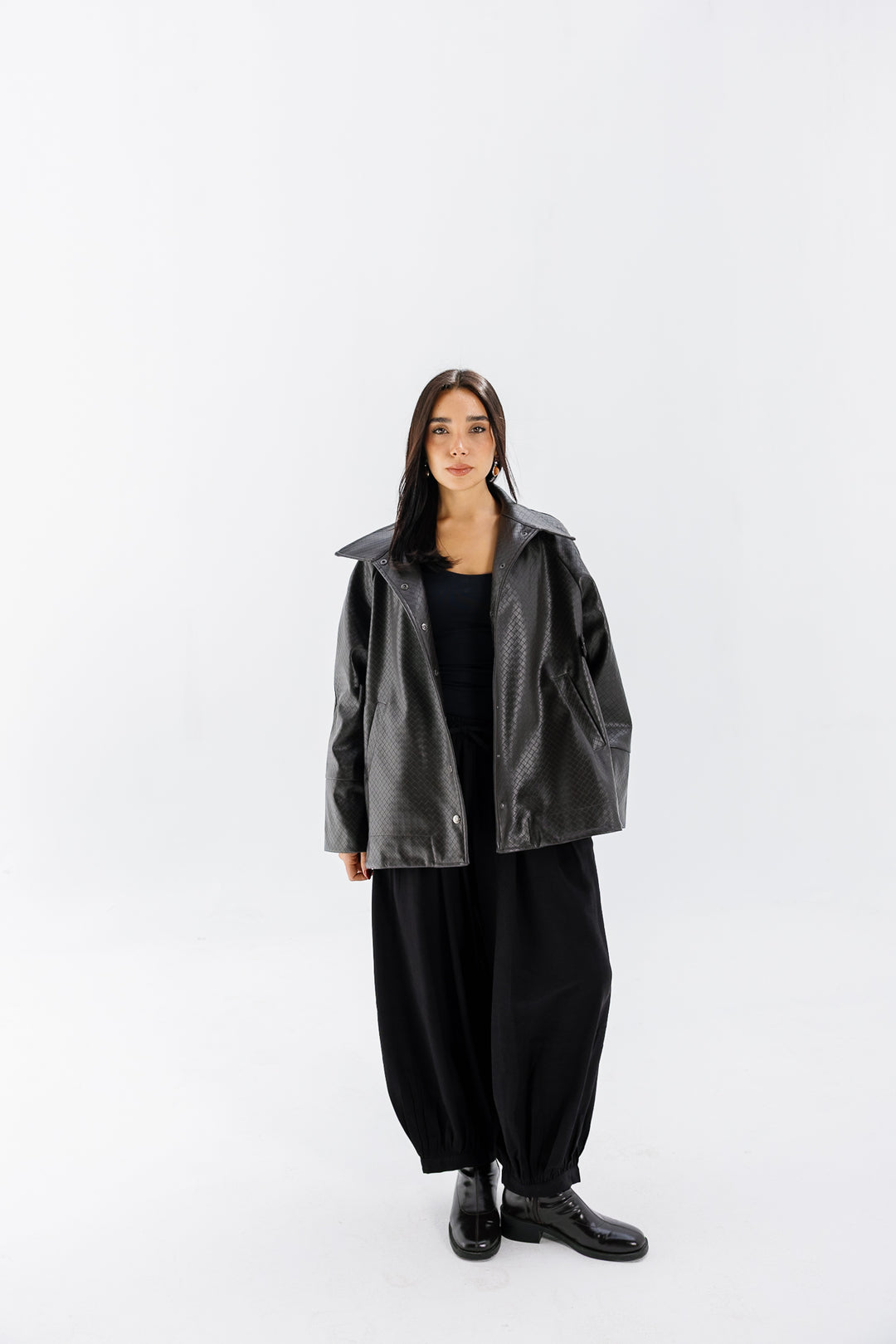 Interlaced Leather Jacket - Brown
