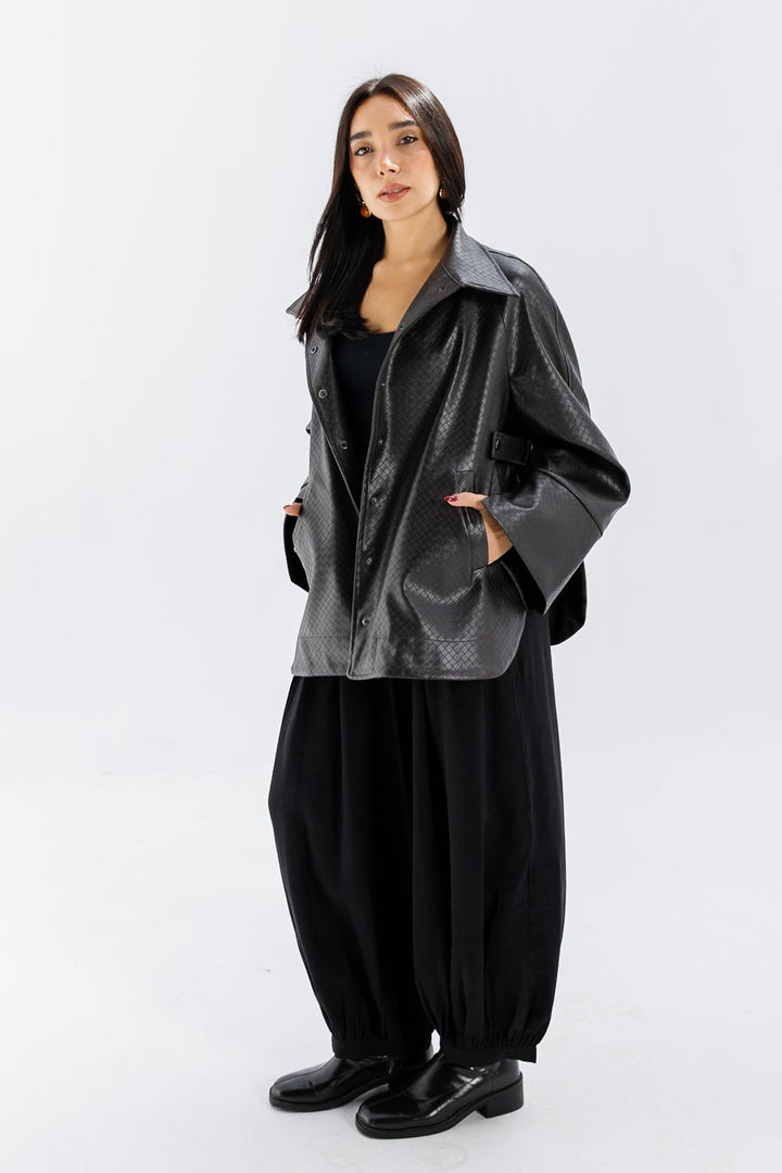 Interlaced Leather Jacket - Brown