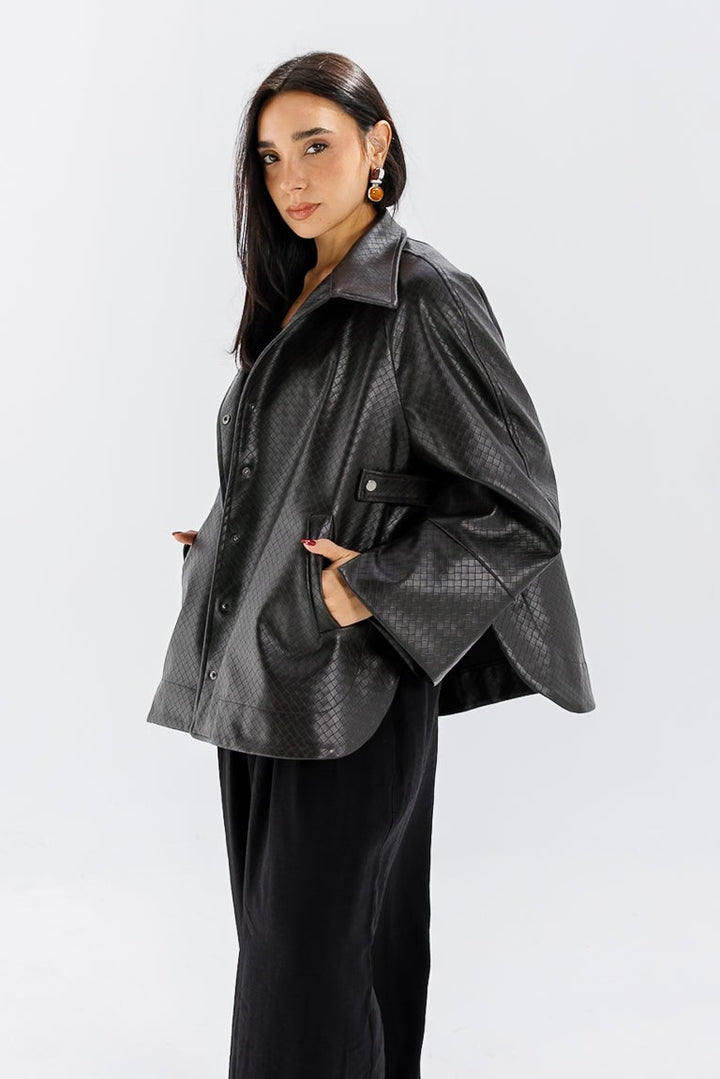 Interlaced Leather Jacket - Brown
