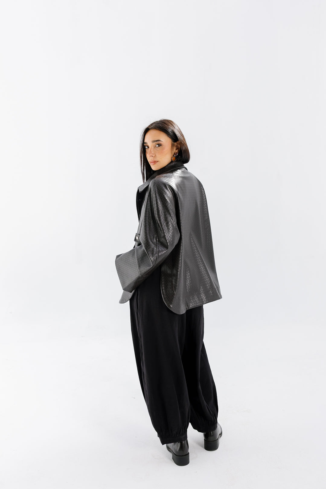 Interlaced Leather Jacket - Brown