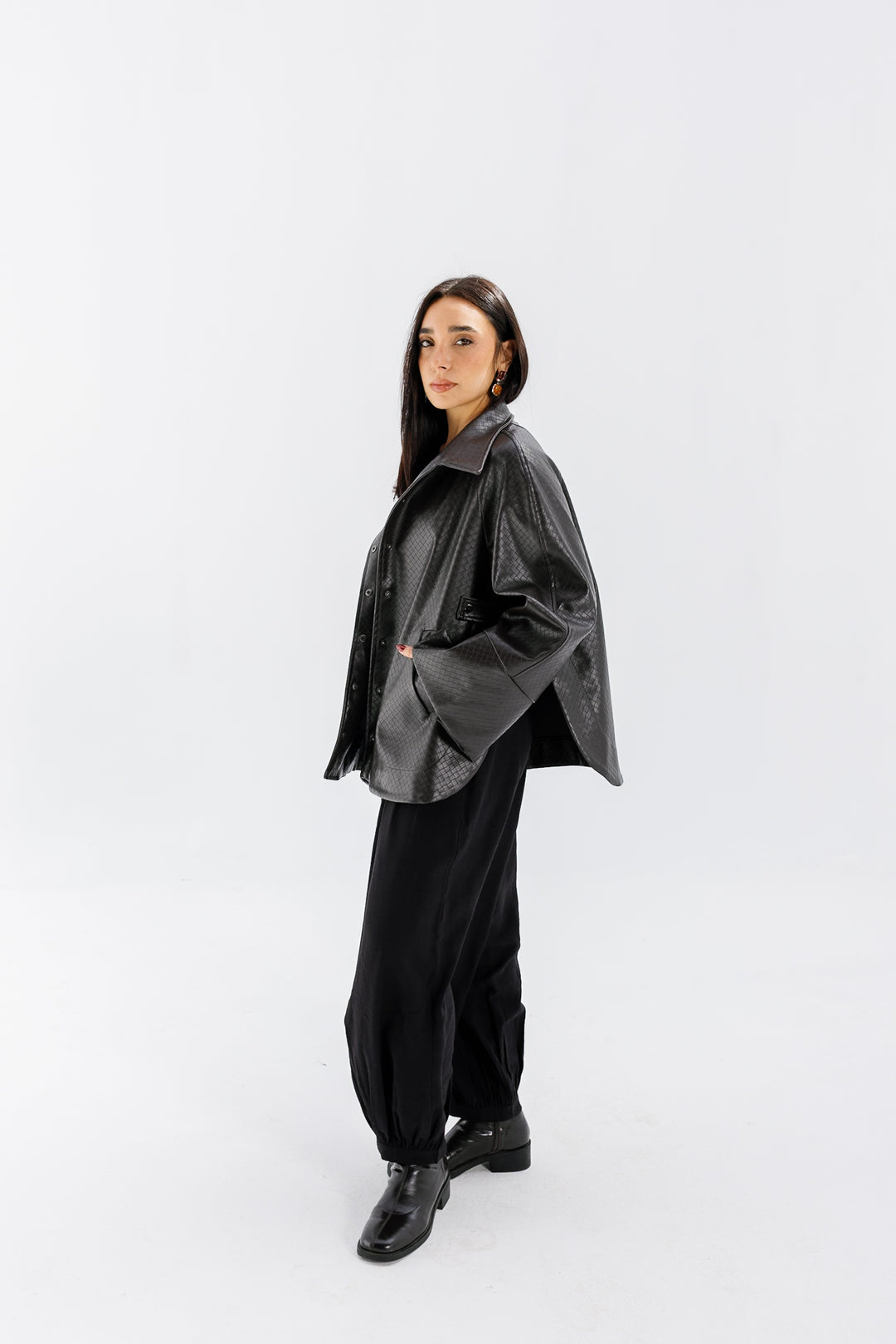 Interlaced Leather Jacket - Brown