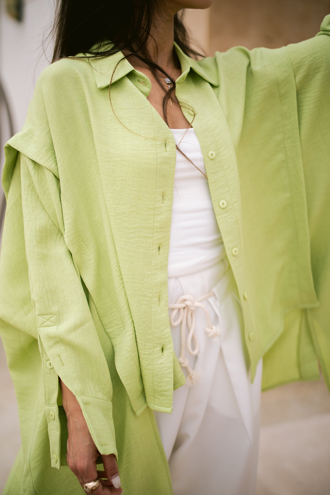 Layered Textured Shirt - Lime