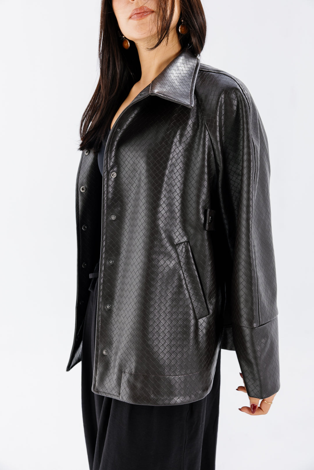 Interlaced Leather Jacket - Brown
