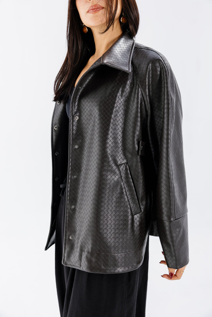 Interlaced Leather Jacket - Brown