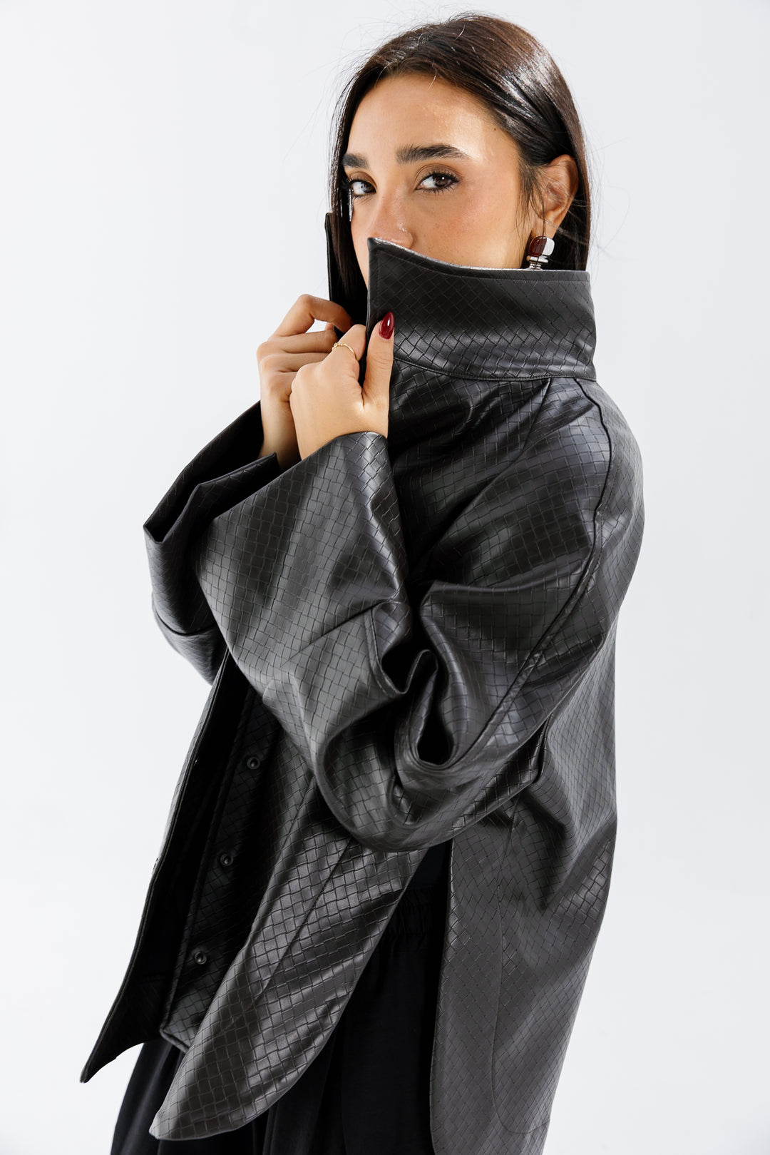 Interlaced Leather Jacket - Brown