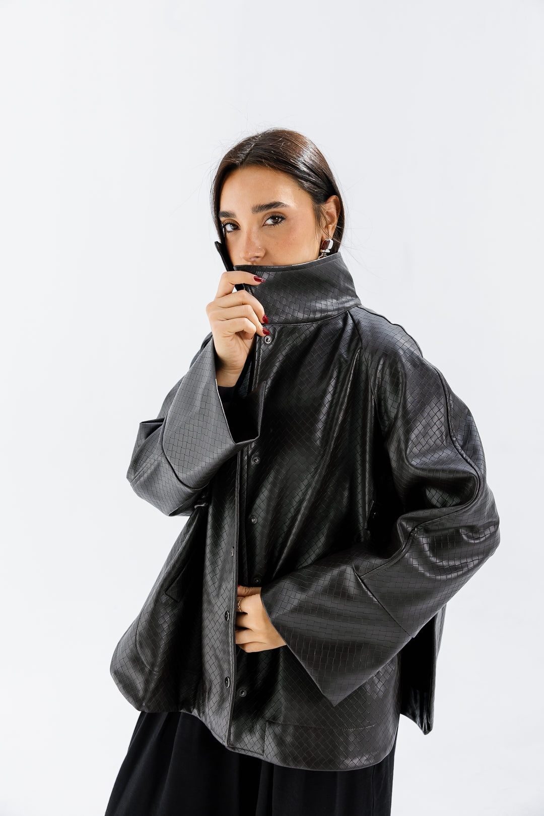 Interlaced Leather Jacket - Brown