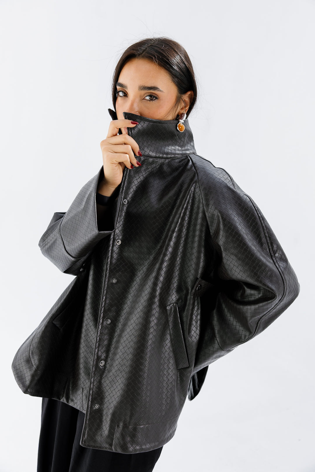 Interlaced Leather Jacket - Brown