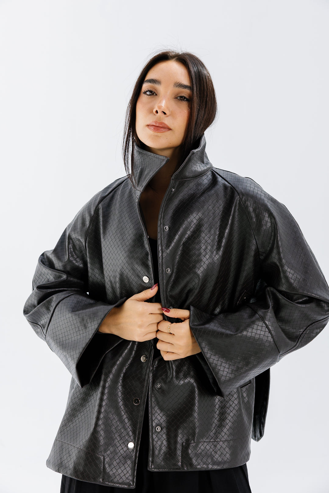 Interlaced Leather Jacket - Brown