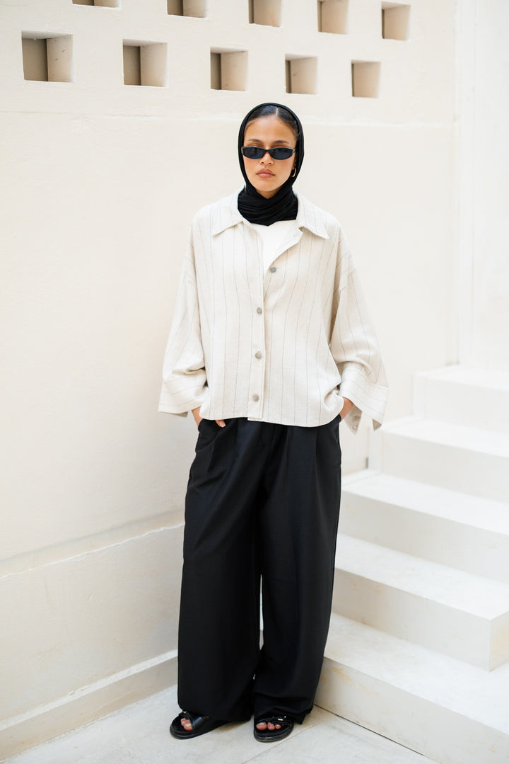 Striped Linen Shirt - Light Beige