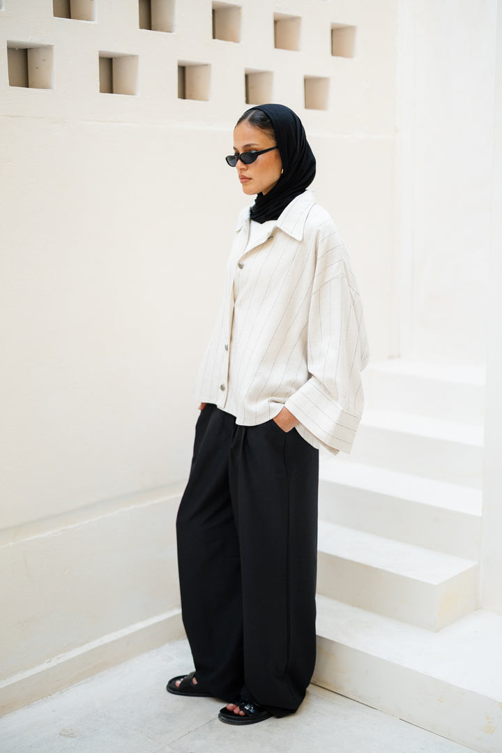 Striped Linen Shirt - Light Beige