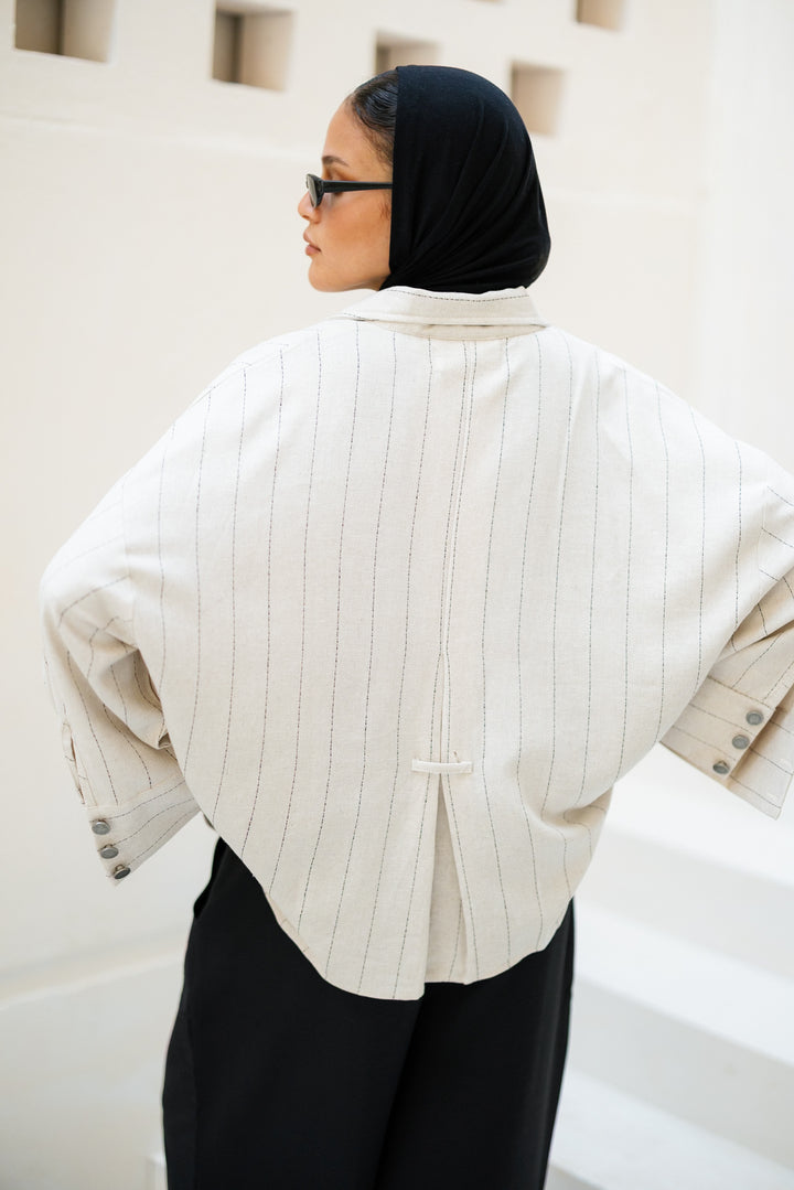 Striped Linen Shirt - Light Beige