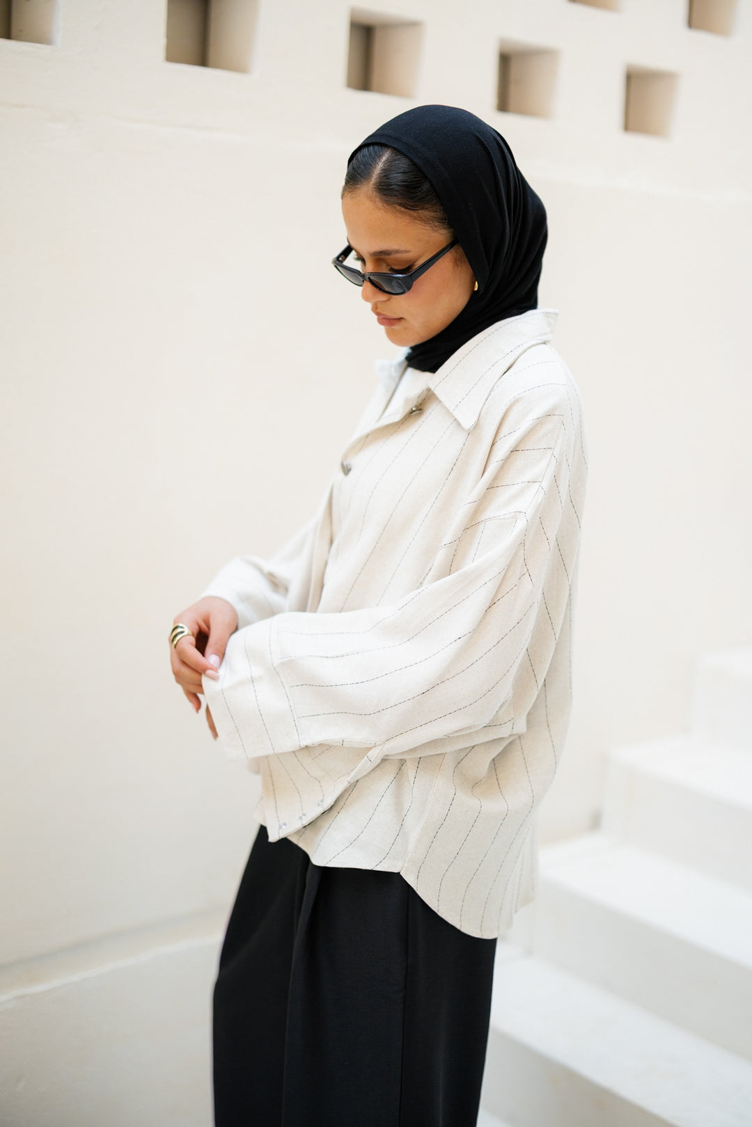 Striped Linen Shirt - Light Beige