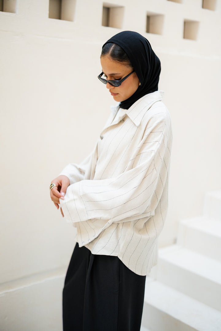 Striped Linen Shirt - Light Beige