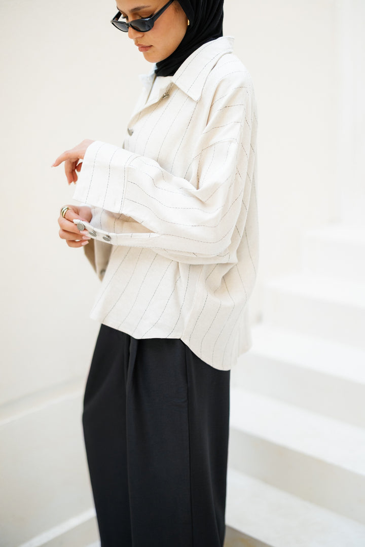 Striped Linen Shirt - Light Beige