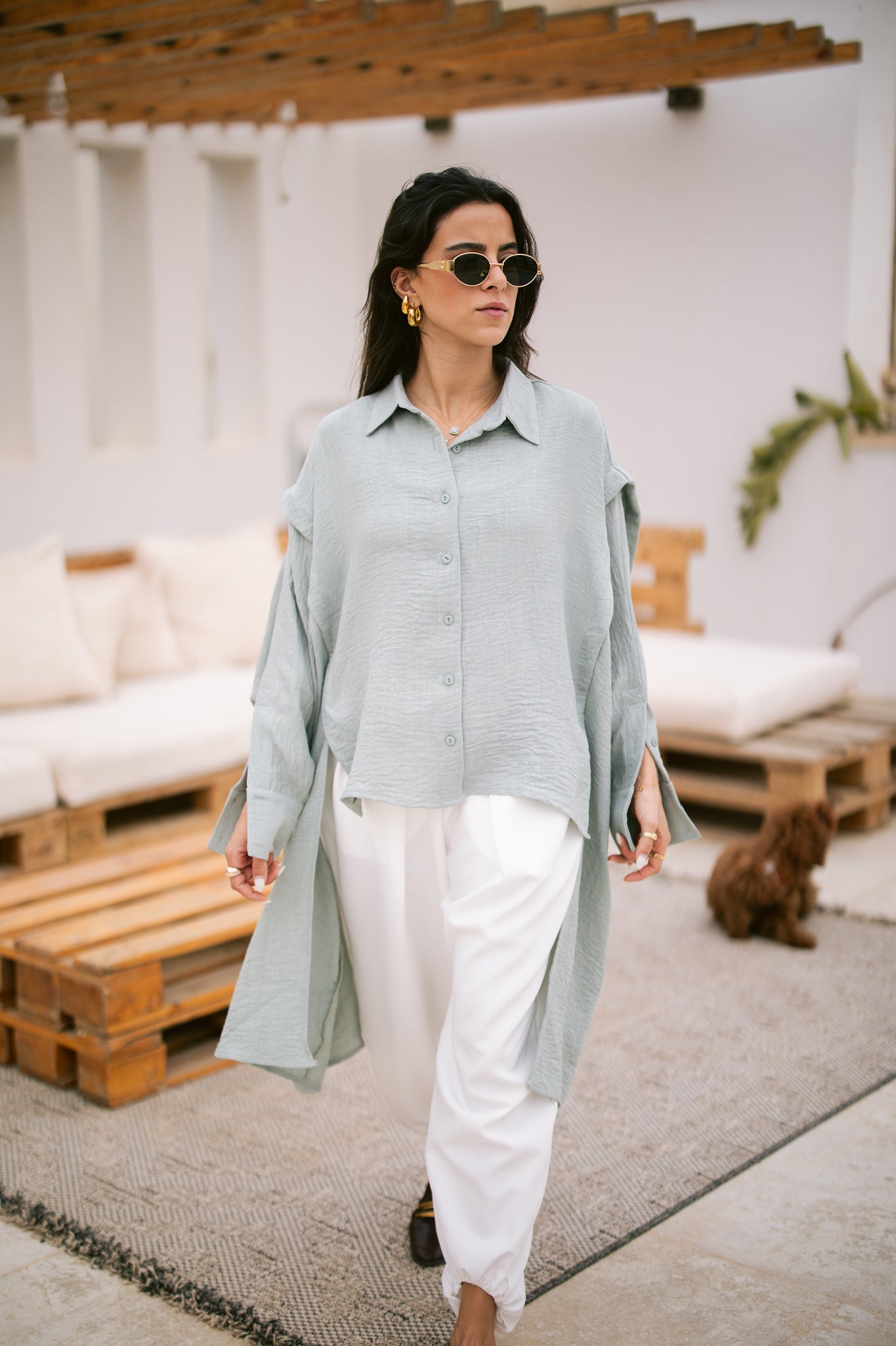 Layered Textured Shirt - Mint