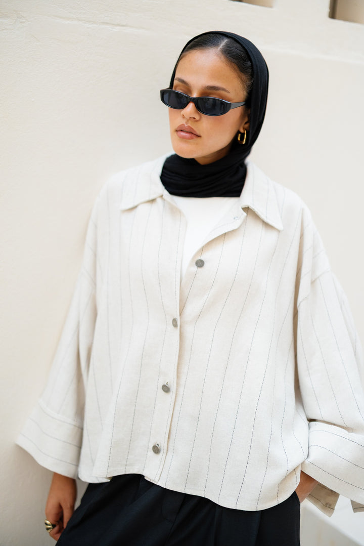 Striped Linen Shirt - Light Beige