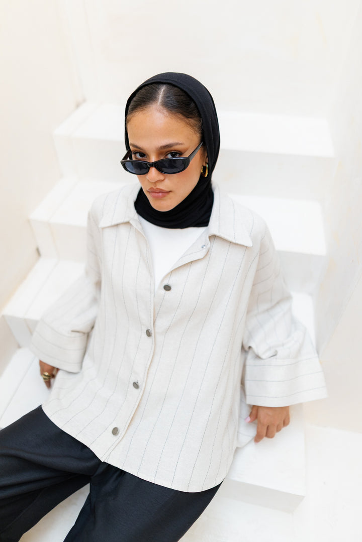 Striped Linen Shirt - Light Beige