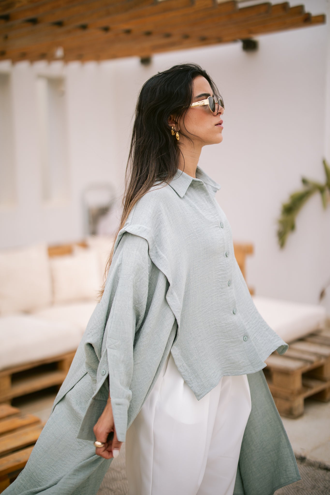 Layered Textured Shirt - Mint