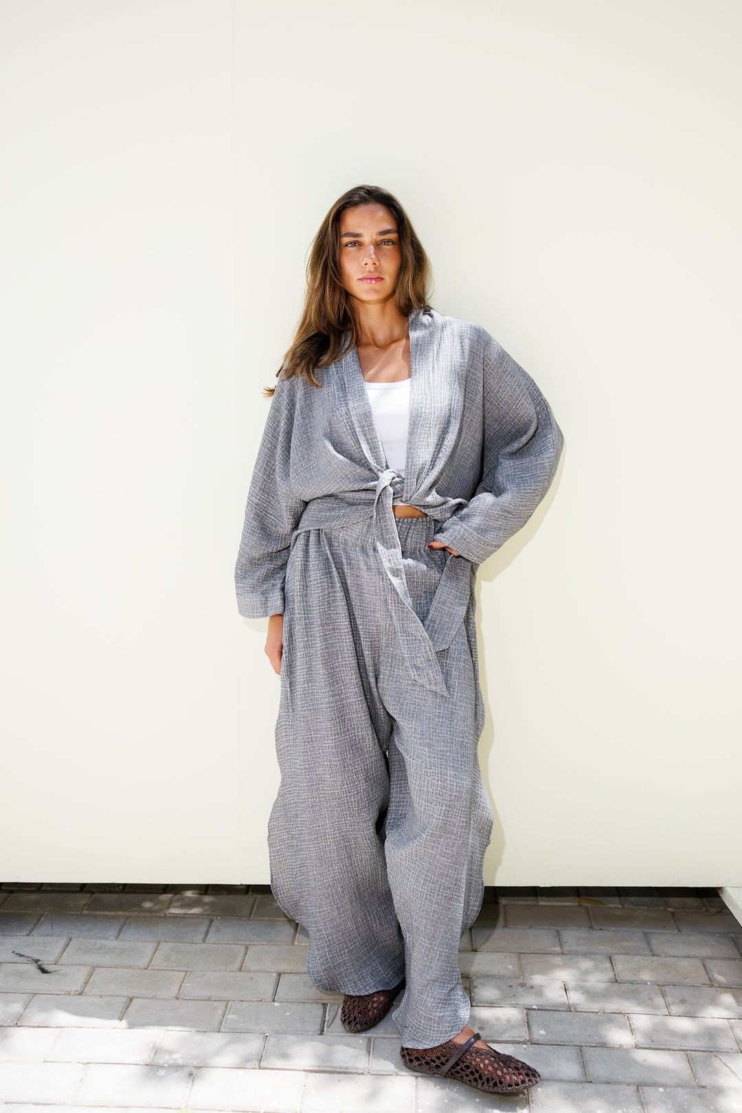 Muslin Tie Top - Grey