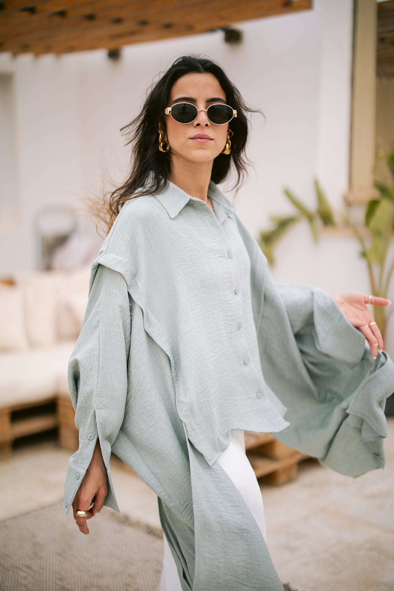 Layered Textured Shirt - Mint