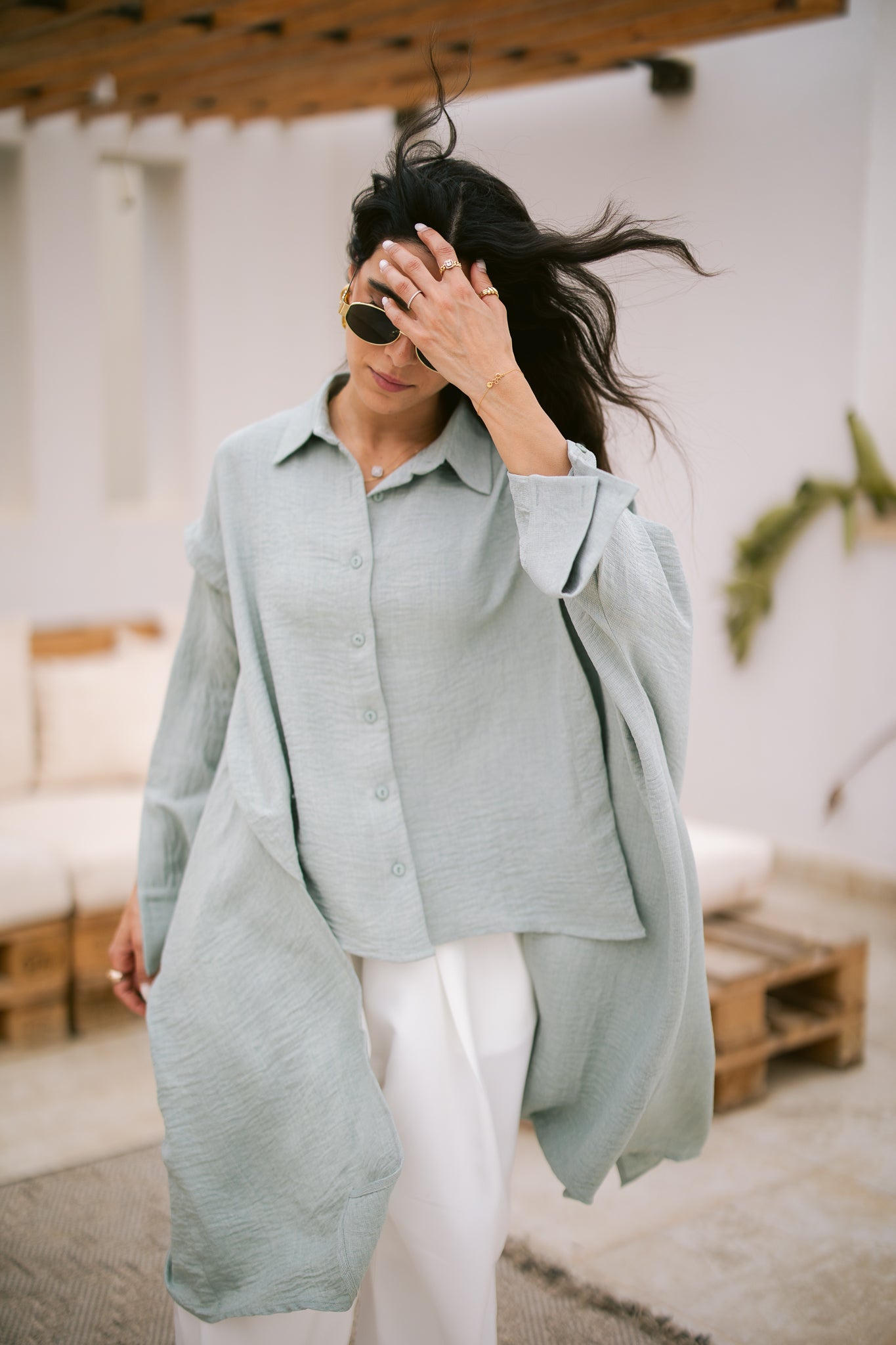 Layered Textured Shirt - Mint