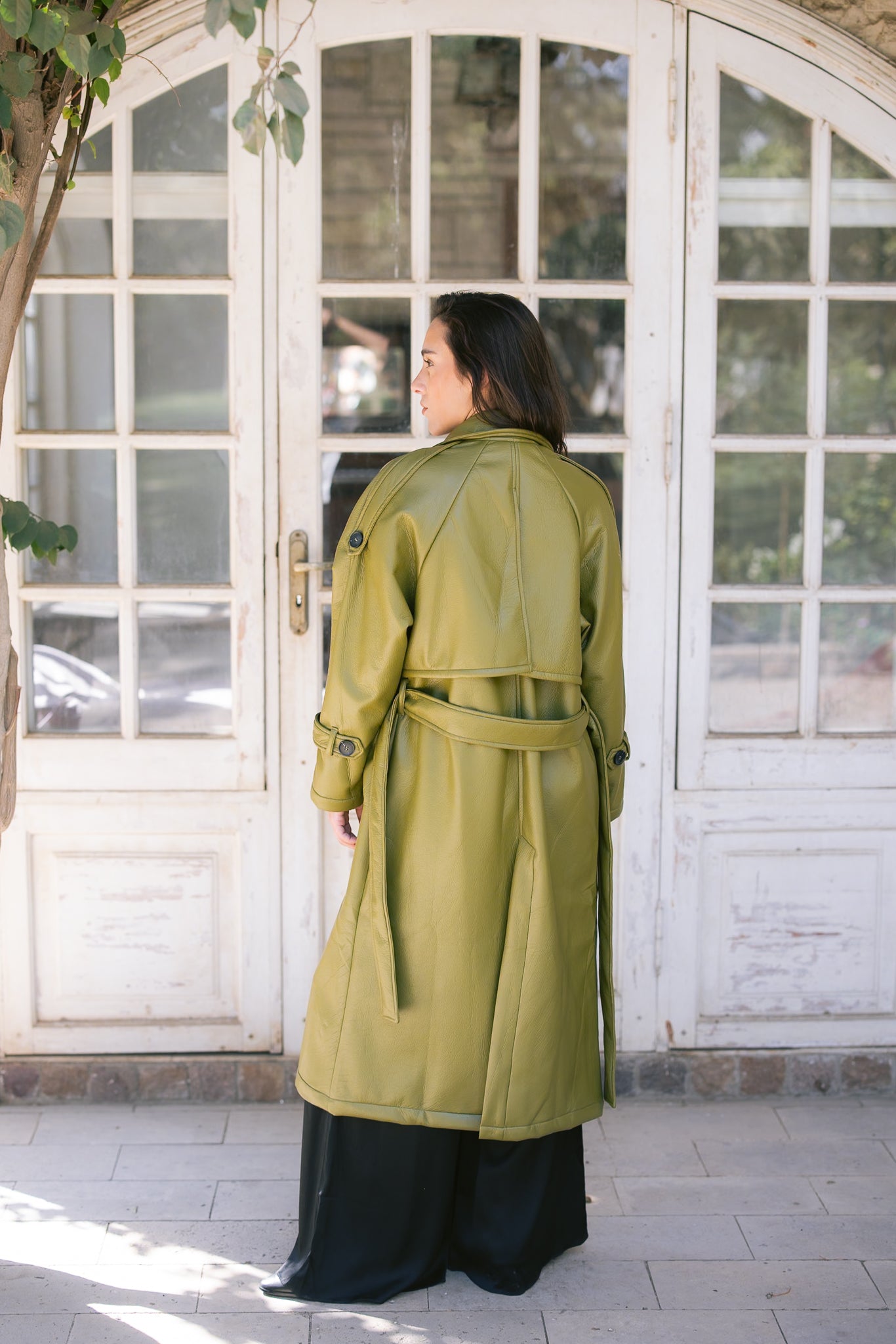 Leather Trench Coat - Avocado