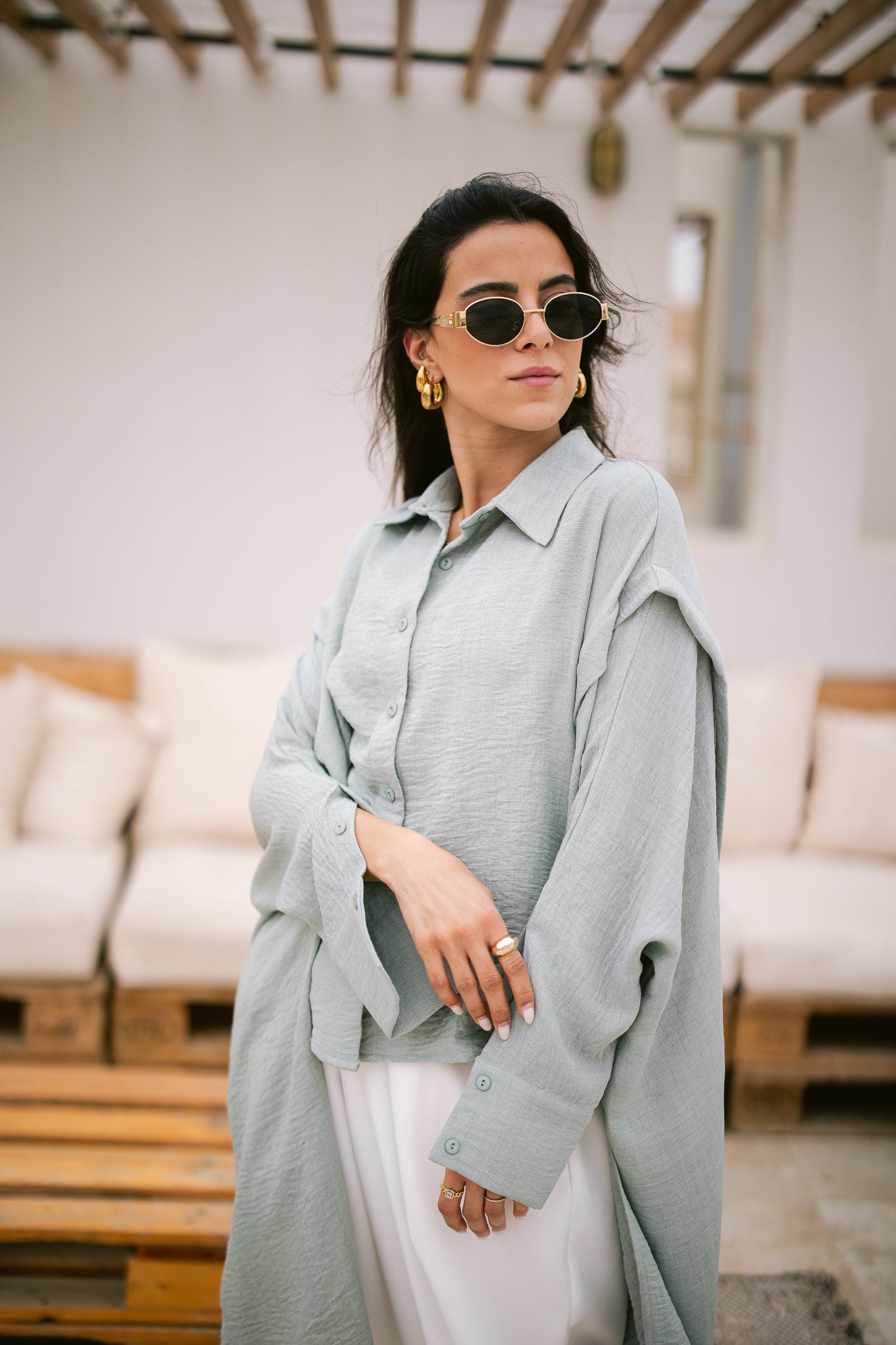 Layered Textured Shirt - Mint