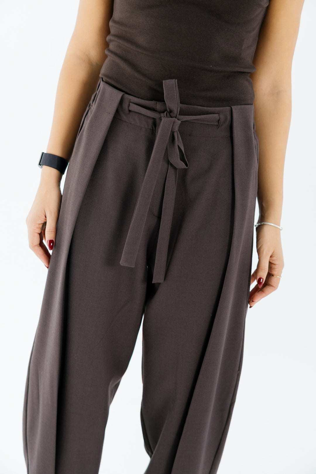 Wool Barrel Cut Pants - Brown