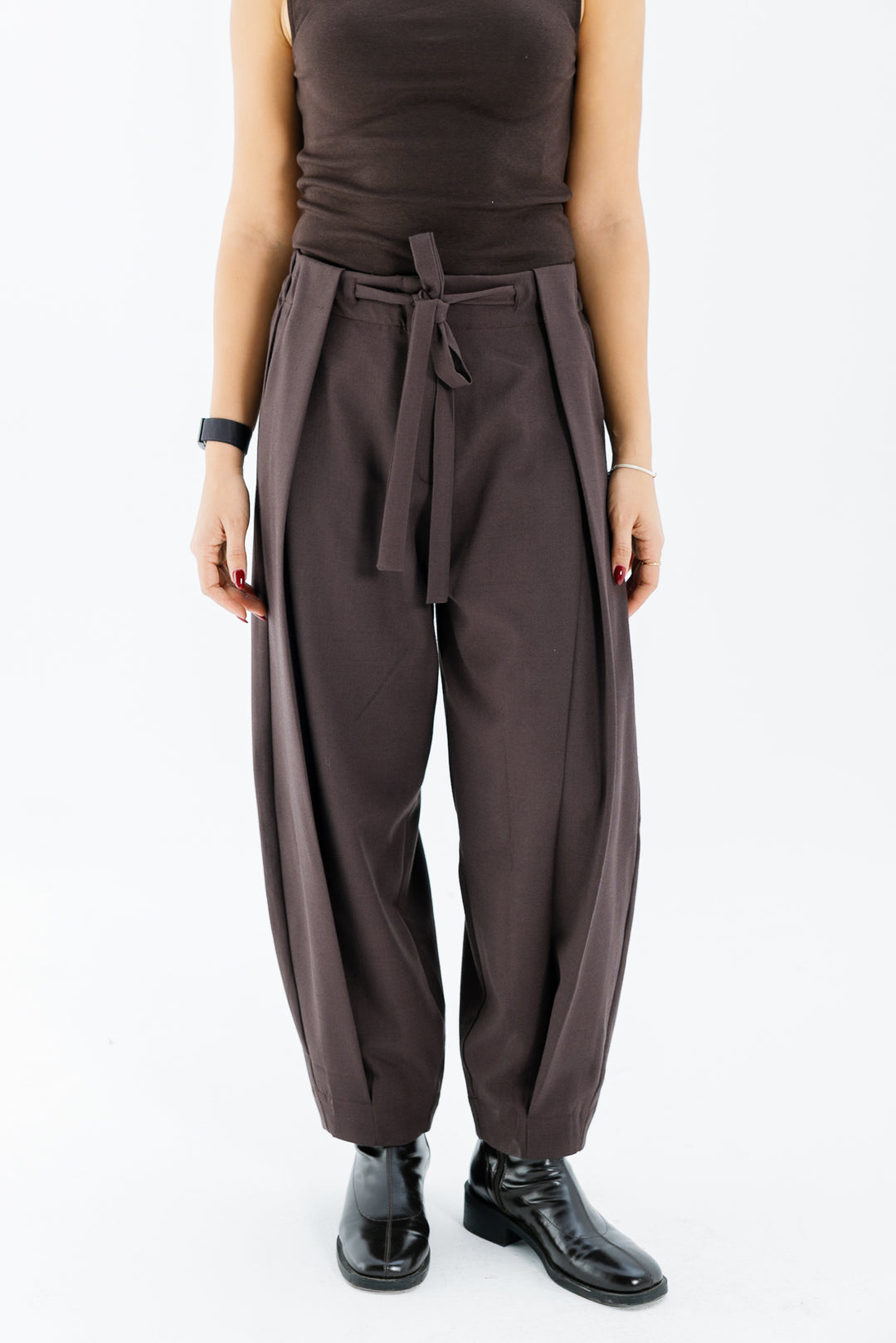 Wool Barrel Cut Pants - Brown