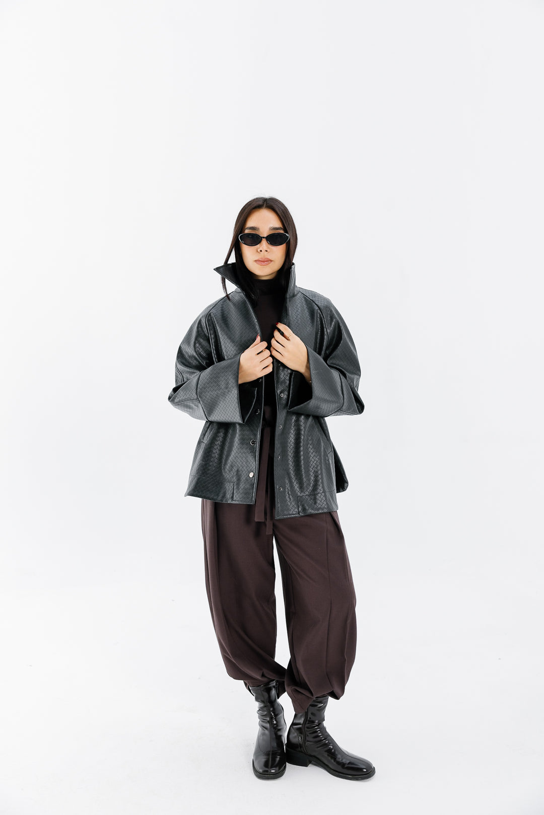 Interlaced Leather Jacket - Black