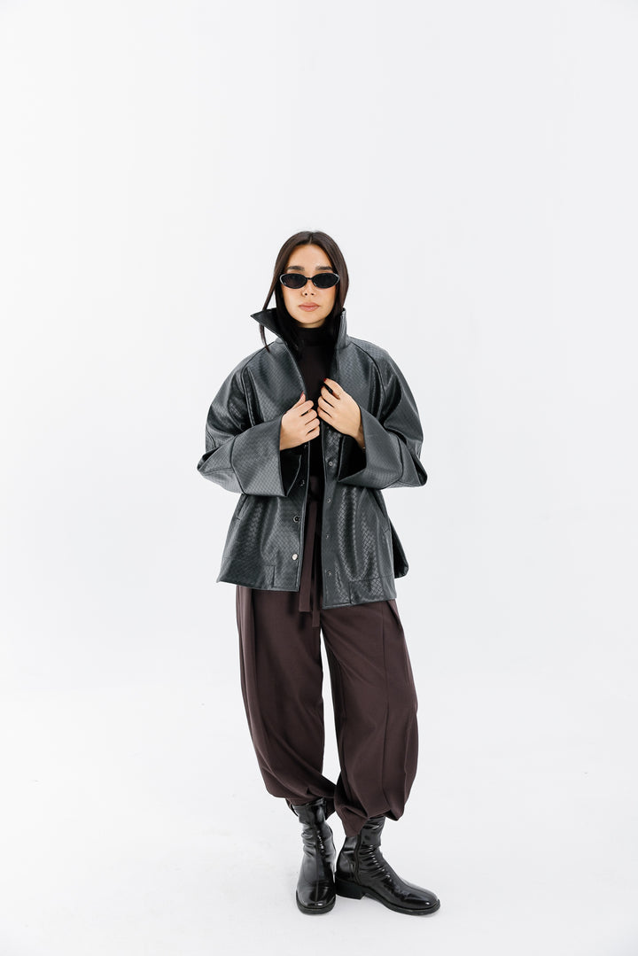 Interlaced Leather Jacket - Black