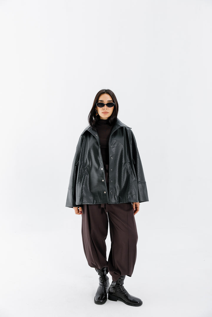 Interlaced Leather Jacket - Black