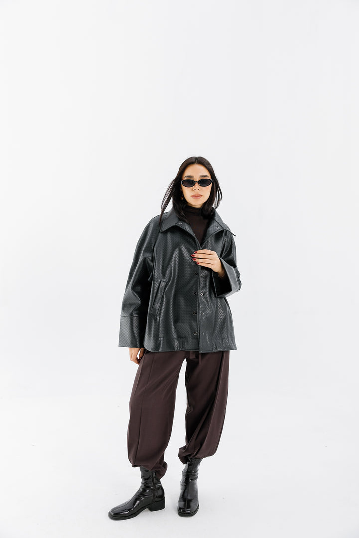 Interlaced Leather Jacket - Black