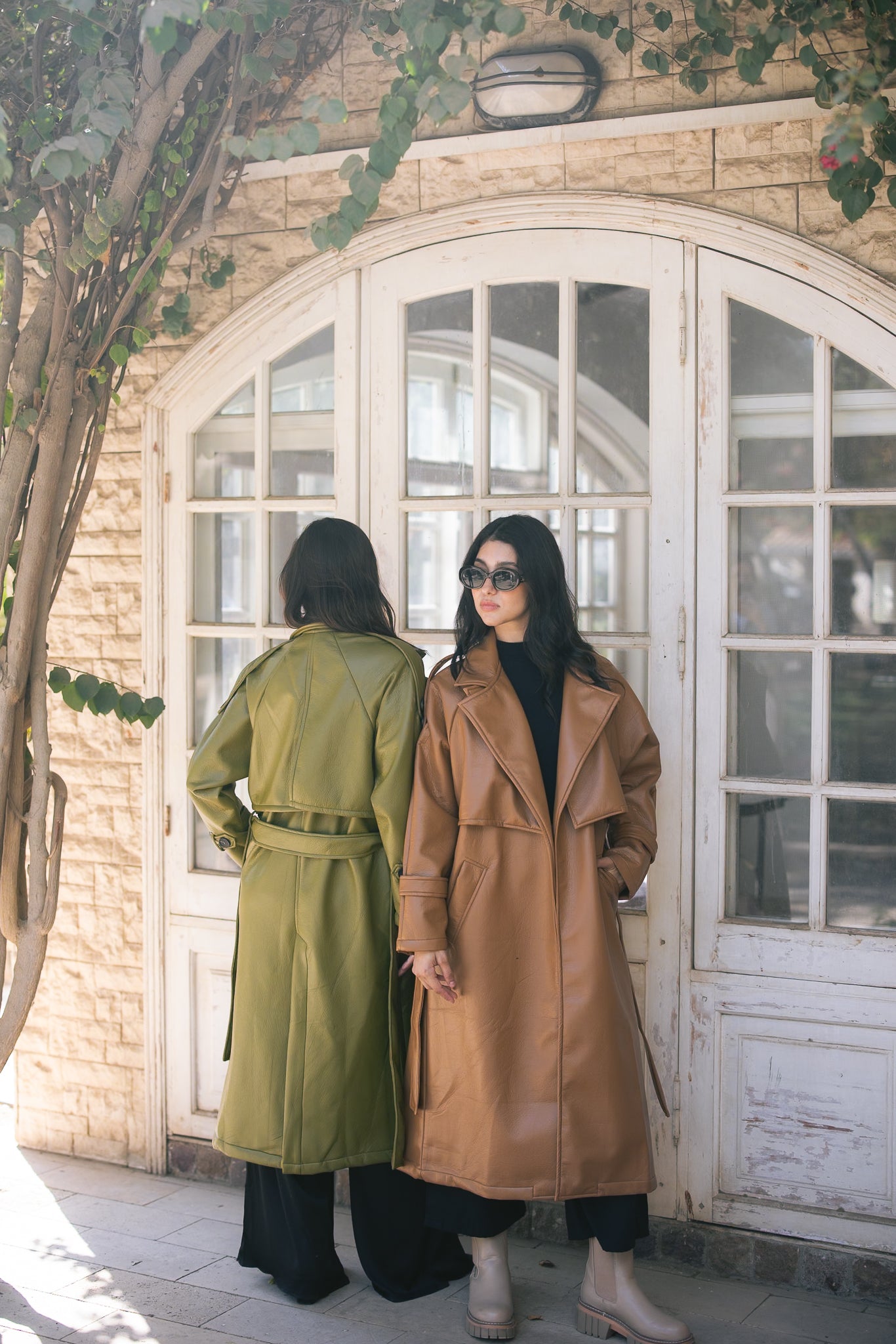 Leather Trench Coat - Avocado