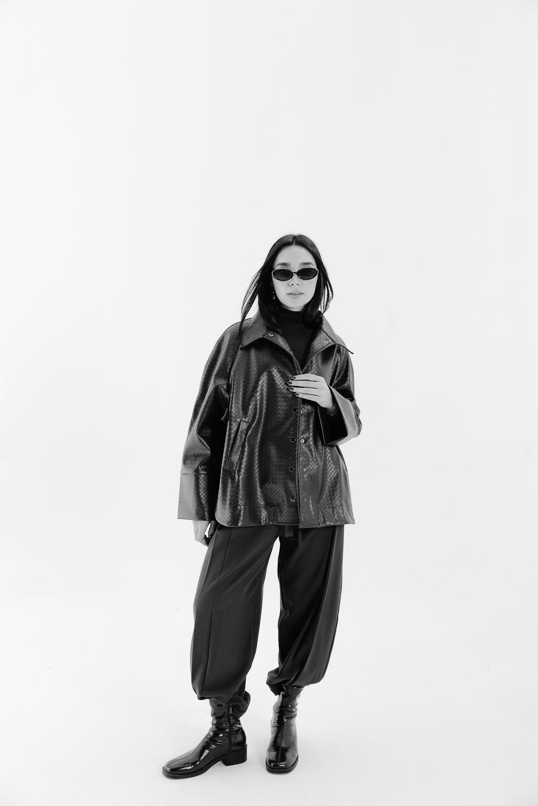 Interlaced Leather Jacket - Black