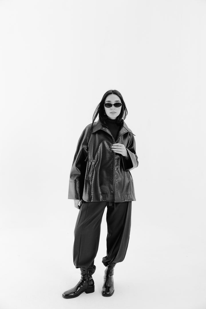 Interlaced Leather Jacket - Black
