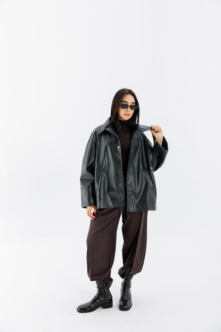 Interlaced Leather Jacket - Black