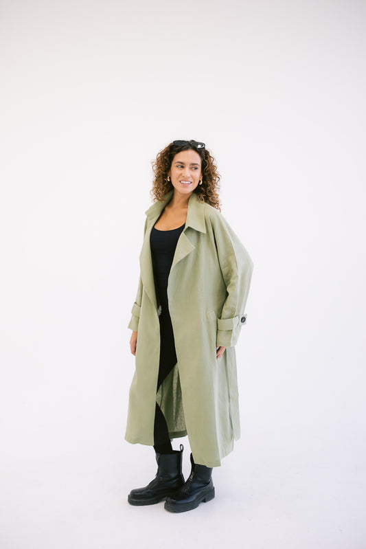 Linen Trench - Olive