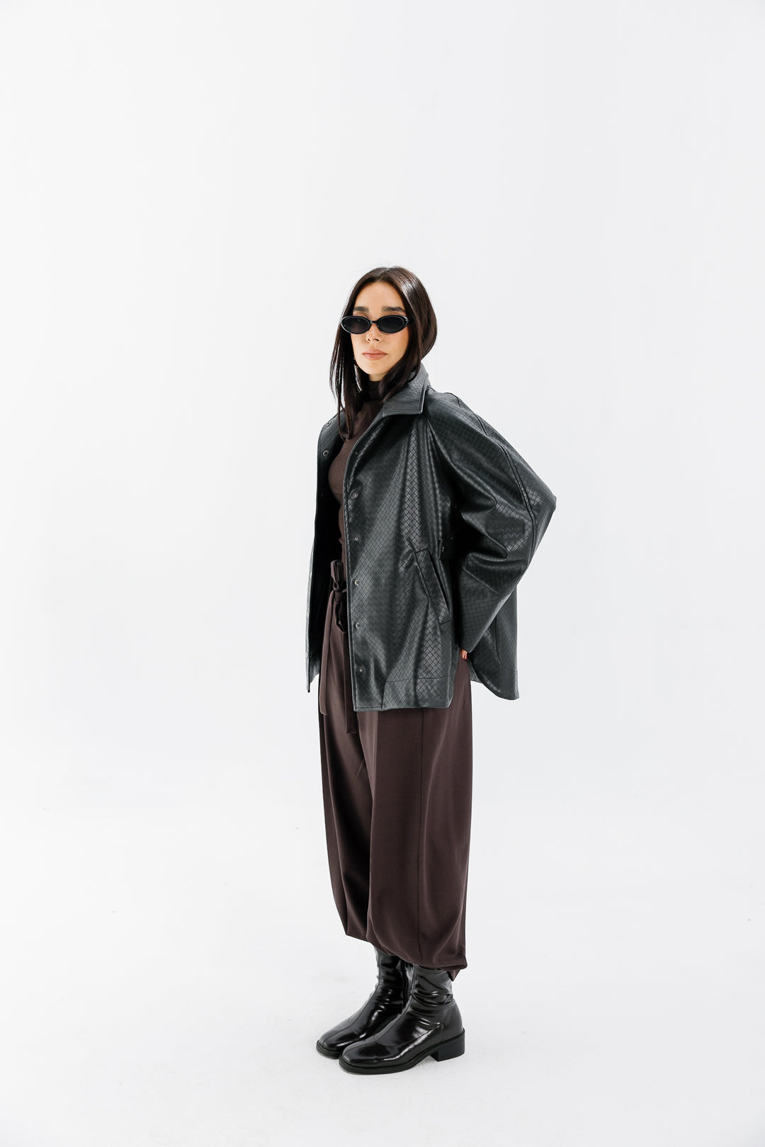 Interlaced Leather Jacket - Black