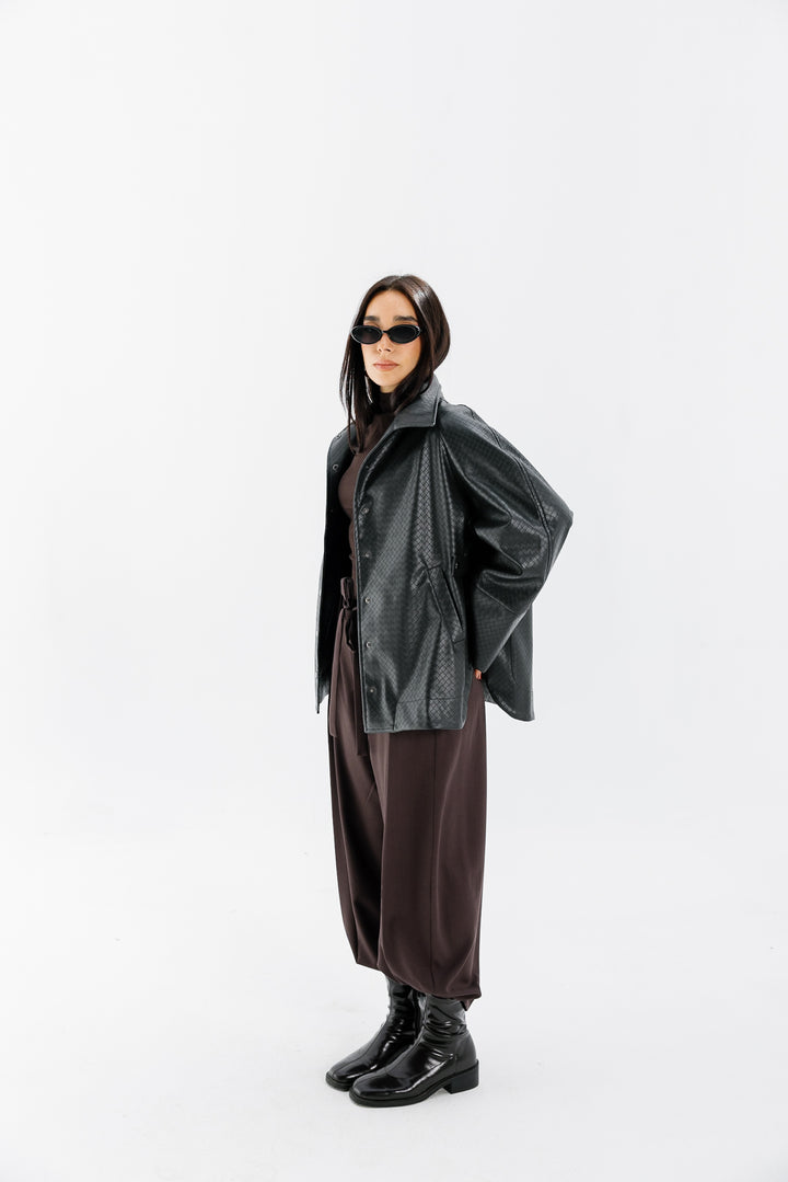 Interlaced Leather Jacket - Black